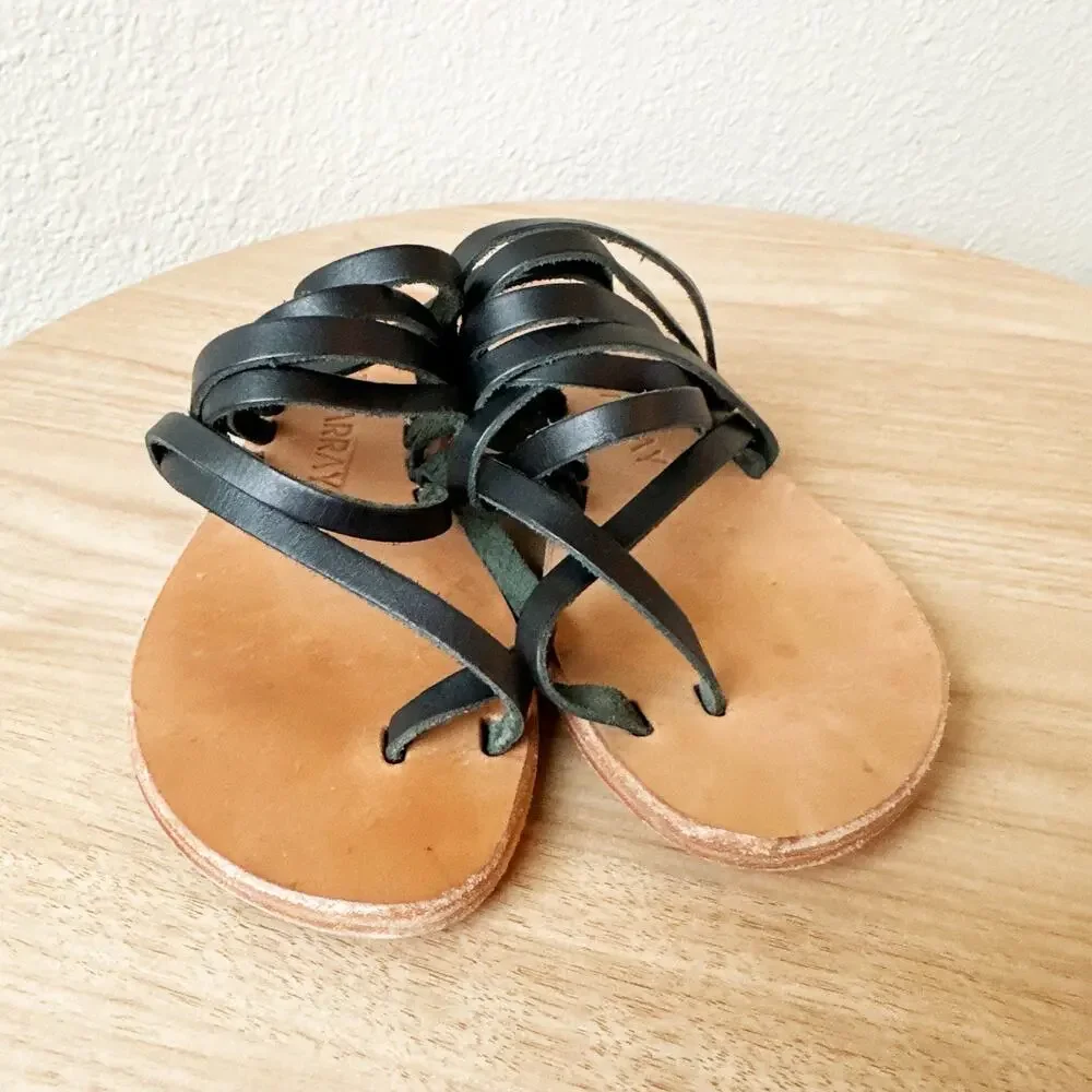 Eclectic Array Careyes Sandals Black Wrap Toe Ring Sandals Flat Size 3 US 6